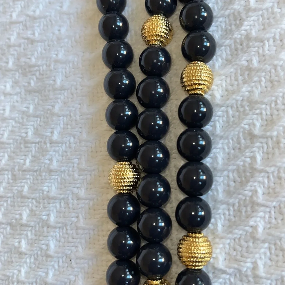 NWT Talbots 3-strand bead necklace. Navy blue & gold beads w/9” extender - Picture 10 of 11